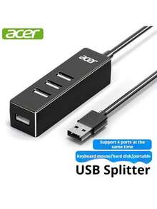 Acer 宏碁 USB 集线器，高速 4 端口 USB 分线器扩展，笔记本电脑/台式电脑/智能手机 1 对 4 多接口扩展适配器 - 黑色 - 查看 8