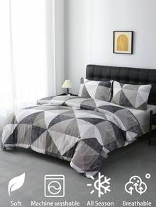 柔软超细纤维羽绒被套，经典几何图案 - 最佳 3 件套被套/被罩床上用品套装 - 包含 1 个羽绒被套和 1/2 个枕套 - 价格实惠，品质上乘 - 适用于单人床或双人床