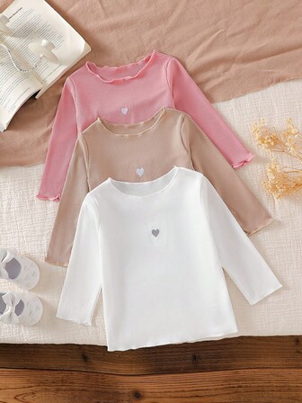 3 Stücke Baby Mädchen Langarm Strick Rundhals Pullover Set mit Herz Stickerei, Herbst/Winter