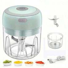 这款电动迷你蒜蓉切碎器容量为 8.45 盎司，支持 USB 充电，集肉类搅拌和蒜蓉研磨功能于一体。它是一款功能强大的工具，可用于切碎生姜和蔬菜，并配有安全开关和加厚设计。