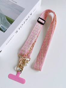 时尚花卉尼龙手机挂绳项链配珍珠吊坠手链，通用配件 - 碎花-頸繩 - 查看 5