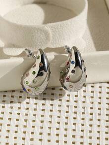 1 Pair Fashionable Niche Retro Shiny Earrings, Delicate Versatile Minimalist Luxury Design Earrings - Colored Diamonds - View 5