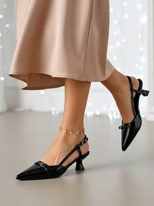 Zapatos de punta para mujer,Zapatos de tacón bajo para mujer,Desplazamientos al trabajo a la moda - Negro - Ver 3