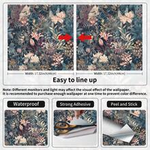 1卷波西米亚风花叶自粘壁纸，防水、可移除、易安装、耐用、无缝，适用于家居装饰、卧室、客厅、厨房墙面DIY、家具翻新、节日礼物，尺寸：17.32*118.11/196.85/393.7英寸 - 彩色 - 查看 12