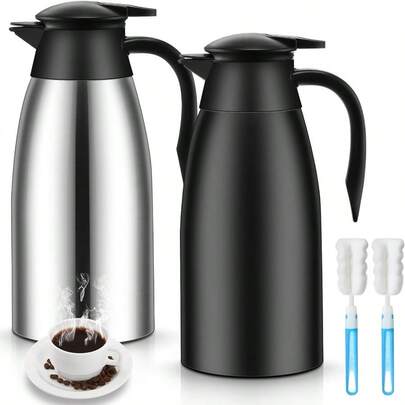 32 Pcs 51 Oz Thermal Coffee Carafe Stainless Steel Vacuum Thermal Pot Flask With Brushes Insulated Double Walled Vacuum Carafe Coffee Dispenser For Keeping Heat Cold In Office Home Outdoor Events And Travel Settings Silver Black