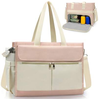 女士午餐包，带 15.6 英寸笔记本电脑隔层，隔热手提包，防水工作手提包，带 40 盎司侧袋，学校午餐盒