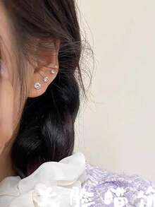 8pcs/Set Minimalist Copper Screw Stud Earrings Set, Fashionable Ear Cuff Earrings Gift For Women - Round - View 4