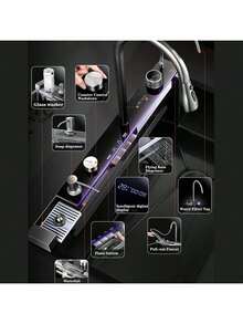 Kitchen Sink Modern Kitchen Sink Waterfall Spout LED Display Piano-Style Buttons Includes 3-Function Faucet, Water Purifier Tap, Soap Dispenser, And Glass Washer-Meeting All Daily Needs. An Essential Sink For Modern Kitchens, Seamlessly Blending Practical Functionality With Stylish Design. (75cm X 45cm X 21cm) - 75*45*21cm - View 3