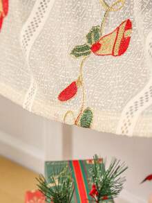 1 pieza Cortina de puerta semi-transparente con bordado de campana de Navidad y ojal para barra - Arte tejido vintage, para todo el año, fácil de colgar y lavable a máquina