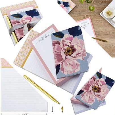 Hallmark Notepad Bundle With Pen, Pretty Pinks (3 Notepads In Assorted Sizes & Gold Pen) - Stationery For Notes & Reminders