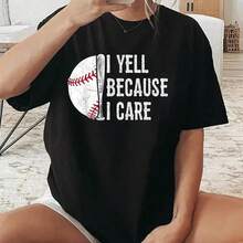 I Yell Because I Care Baseball Dad Humor Fathers Day 2025 T-Shirt, Graphic Tees Women.Jpg INAWLY Floral Printed Short Sleeve T-Shirt Graphic Tees Women Tops - Black 3 - View 6