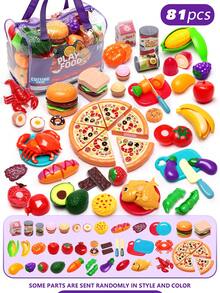 48件/100件彩色过家家玩具套装 - 角色扮演切菜玩具、儿童厨房配件、幼儿分类/精细动作技能玩具、学前教育玩具、毛毡食物、儿童食物玩具、迷你玩具食物 - 彩色 - 查看 13