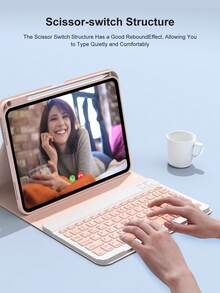 360°旋转键盘保护套，带无线蓝牙键盘，适用于iPad A16（第11/10代）、iPad Air 10.9（第4/5代）、iPad Air 11（M2/M3）、iPad Pro 11（第7/8/9代，10.2英寸/9.7英寸）、iPad Pro 11、iPad Mini 6/7，内置150mAh电池，采用PMMA和PU皮革材质，粉色 - 淺粉色 - 查看 6