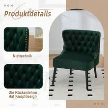 Single Armchair In Technical Fabric With Pull Button, Modern Armless Design With Rivet Trim And Solid Wood Legs For Living Room, Bedroom - Emerald + Velvet - View 4