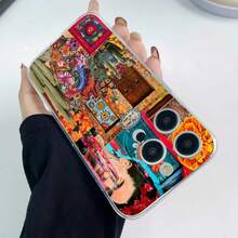 Funda para teléfono con un vibrante diseño floral y de corazones, con elementos coloridos. Compatible con  17,  16,  16 Pro Max,  15,  15 Pro Max,  14,  13,  12 y  11 Pro. Fabricada en TPU, ofrece protección contra golpes. Un regalo perfecto para familiares, amigos, niños, cumpleaños, Halloween, Navidad, parejas y San Valentín. - transparente - Ver 3
