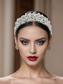 1pc Minimalist Headband, Elegant Pearl Headband For Daily Wear, Handmade Luxurious Accessory For Wedding, Party, Women Head Accessories Hairband - trắng - Xem 1