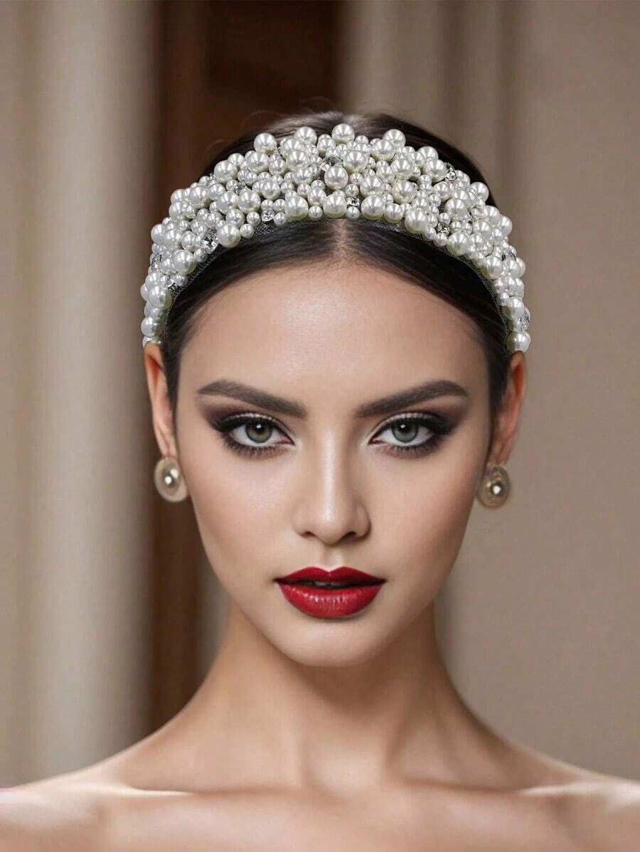 1pc Minimalist Headband, Elegant Pearl Headband For Daily Wear, Handmade Luxurious Accessory For Wedding, Party, Women Head Accessories Hairband - trắng - Xem 1