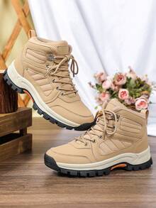 Fashionable Light Brown Leather High-Top Women's Hiking Boots, TPR Thickened Sole, Lace-Up Design, Durable & Comfortable, Suitable For Hiking And Hunting, Wear-Resistant, Suitable For Daily Work, Sports And Leisure Wear, Comfortable And Versatile Winter Snow Boots, Suitable As Holiday Gifts And Daily Wear - Light Brown - View 5
