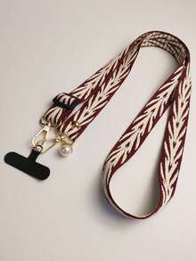 Striped Pattern Fashion Faux Pearl Pendant Lanyard, Compatible With Phone Cases, Universal Accessory - Waterweed Patterned Neck Cord - View 18