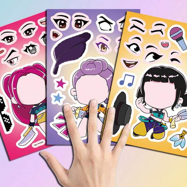 Kpop DIY Stickers For Demo Movie Anime Character Rumi, Mira, Zoey Stickers Cute Patterns Animated Movie Characters Graffiti Stickers Suitable For Giving Friends Birthday Gifts Surprise Student Stickers Dress Up Cute Face Stickers