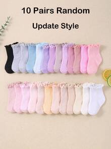 20双随机颜色女婴荷叶边袜 | 10双女婴蕾丝花边弹力袜 | 可爱幼儿袜 | 舒适柔软 | 适合0-3岁 | 婴儿袜 | 新生儿袜 | 幼儿袜 | 万圣节装饰 感恩节 圣诞节 圣诞礼物 - 彩色 - 查看 18