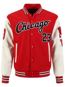 Men's Red Baseball Jacket High End Embroidered Leather Fashionable Street Style Sportswear Casual Classic Retro Sportswear Patchwork PU Long Sleeved Hip-Hop Motorcycle Jacket Coat - Đỏ - Xem 1