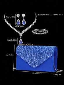 Women's Luxury Elegant Crystal Party Clutch, Shoulder Bag, Bracelet, Necklace, Earrings Set - Royal Blue - View 7