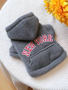 1pc Pet Clothes Dog Cat Apparel Clothing Small Dog Puppy Cute Pet Clothes Dog Apparel Clothing Small Dog Autumn Winter Warm Comfortable Thickened New York Sweatshirt - Dark Gray - Multicolor - View 12