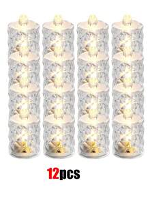 24 件 LED 电子蜡烛灯、无焰水晶蜡烛、无焰钻石形蜡烛、蜡烛灯、带电池、迷你玫瑰图案折射光环投影茶灯、电池供电的 LED 无焰蜡烛灯、适用于情人节圣诞节婚礼派对家居装饰 200+ 小时电池供电的 LED 茶灯、暖白色、适用于婚礼、餐桌、万圣节、情人节婚礼装饰星星/月亮/灯笼 12-8-7-6-5-4-3-2-1 件母亲节