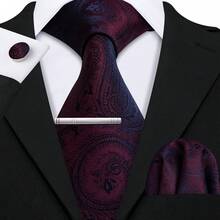 4pcs Men's Business Tie Dark Grey Black Plaid Checks Geometric Floral Jacquard Ties Formal Fashion Necktie Hanky Square Clip Set Wedding Party Gift - Multicolor - View 26