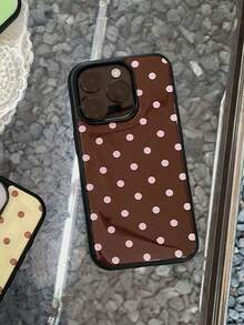 Valentine's Day Fashionable Cute Polka Dot Glossy Soft Phone Case, Compatible With IPhone 17 Air, 16, 15, 14, 13, 12, 11 Pro Max, 16, 15, 14 Plus, Minimalist Creative Shock-Proof Back Cover - Phấn nền màu nâu dạng chấm - Xem 3