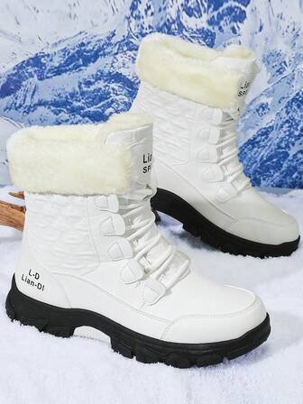 Men's Snow Boots, New Winter High-Top Thick Fur Lining Warm Boots, Thick Sole Anti-Slip Leather Boots, Outdoor Hiking Shoes With Rotating Button Design, Classic Mid-Calf Fur Collar Boots, Anti-Slip Thick Sole, Super Cold-Resistant, Ice And Snow World Companion Winter Snow Boots For Men