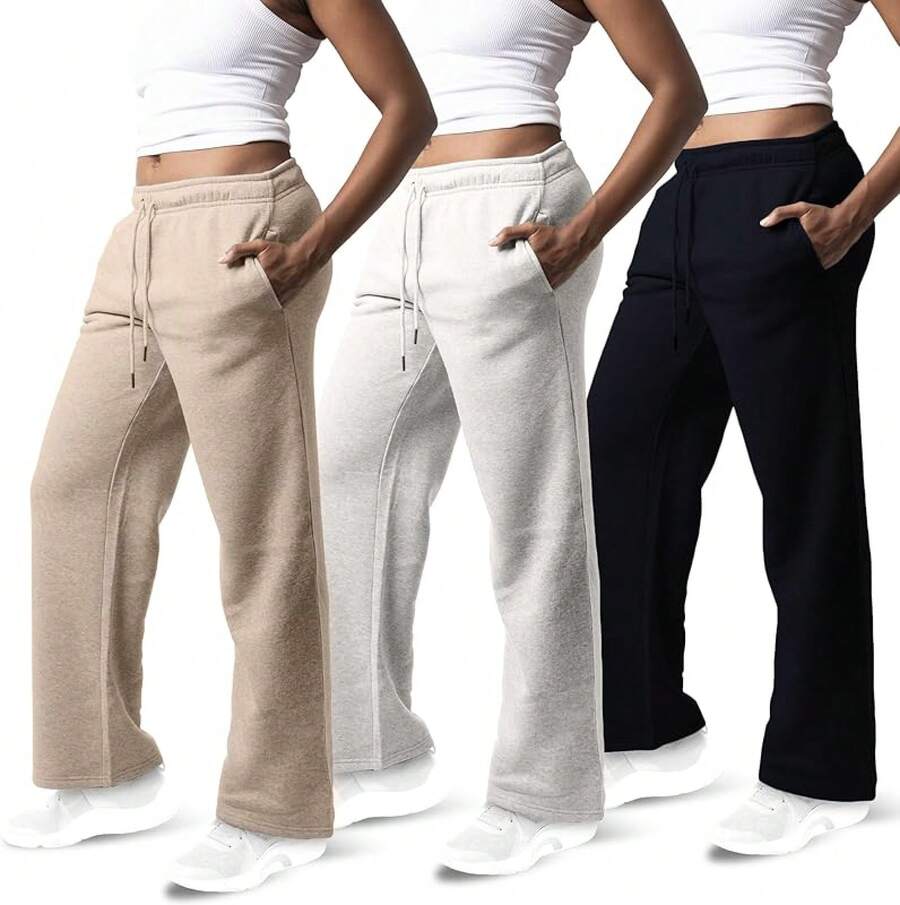 3 Pack Women's Wide Leg Sweatpants Workout And Yoga (Plus Sizes Available) ZQZF - Hitam / Abu-abu Heather Muda / Kelabu Kecokelatan - View 1