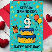 بطاقة تهنئة عيد ميلاد احتفالية مع مغلف (11 سم * 16 سم) - "عيد ميلاد سعيد لحفيد خاص"، مشهد احتفالي مع كعكة وبالونات، مثالية للعائلة والحفيد، مناسبة لاحتفالات عيد الميلاد، بطاقة تهنئة عيد ميلاد | بطاقة كعكة عيد الميلاد | بطاقة ترحيب ورقية