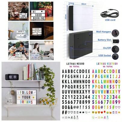 Letrero Luminoso Cine Caja de Luz A5 con 192 Letras Nmeros Smbolos Emoticonos Decorativas Cinema Box Decoracin para Habitacin Tienda Cumpleaos Navidad Bodas Oficina Eventos