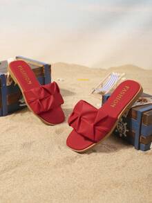Children's Fashion Outdoor Slippers, Square Toe Flat Shoes, One-Piece Sandals, New Stylish Elegant Minimalist European And American Girls Shoes, High-End Beach Slippers - Red - View 4