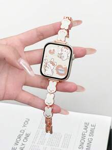 1条女士可爱兔子金属表带，兼容38mm/41mm/42mm/44mm/45mm/49mm Series 11/10/9/8/7/SE3，时尚替换腕带，兼容华为Watch Fit 4/Fit 3，红米Watch 6/5/4，9 Pro/8 Pro