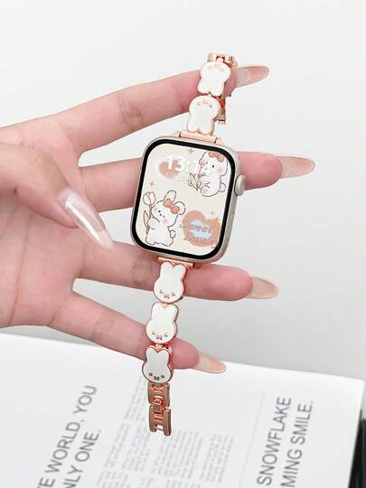 1pc Women's Cute Rabbit Metal Strap Band Compatible With 38mm/41mm/42mm/44mm/45mm/49mm Series 11/10/9/8/7/SE3, Fashionable Replacement Wristband Compatible With Huawei Watch Fit 4/Fit 3, Redmi Watch 6/5/4, 9 Pro/8 Pro