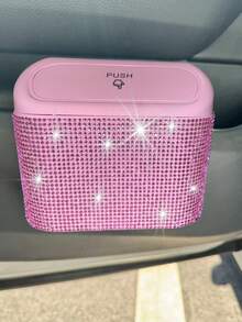 1pc Sparkling Pink Rhinestone Car Trash Can - Pink - View 1