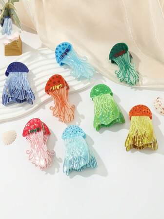 Creative Glow-In-The-Dark Jellyfish Acetate Hair Claw Clip, Elegant Hair Claw, Niche Fashion Hair Accessory To Enhance Volume Floral Hair Clips Elegant Hair Clutch Flower Hair Clip