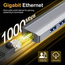 5-In-1 USB Hub With Gigabit LAN, USB-A/USB-C 2-In-1 Interface, RJ45 1000Mbps, 2 USB 3.0 5Gbps, USB-C 5Gbps, USB-C 2.0, Aluminum Alloy, Plug And Play For Laptop Desktop Notebook - Màu Xám nhạt - Xem 4