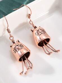 1 Pair Cute Retro Playful Cat Pendant Earrings, Creative Animal Jewelry Accessories For Women, Ideal Birthday Gift - Bronze - View 3