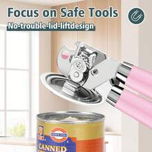 Multifunctional Heavy Duty Can Opener Manual Smooth Edge Can Opener And Bottle Openers With Magnet Durable Sharp Cutting Blade Comfortable Handle Big Effort-Saving Knob Kitchen Tool - 粉色 - 查看 5