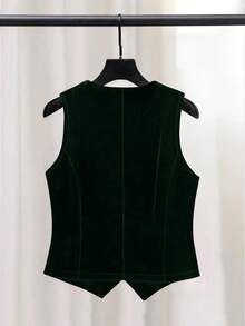 Women's Elegant Sleeveless Velvet Blazer Jacket, Suitable For Commuting, Autumn/Winter