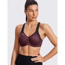 SYROKAN Women's Full Support High Impact Racerback Lightly Lined Underwire Sports Bra - 深紅色花灰 - 查看 3