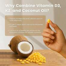 VEV Vitamin D3 & K2 Softgels | 10,000 D3 + 200 Mcg K2 | 300 Count | Made With Coconut Oil | Extra Strength Immune Support | Dietary Supplement - 無味 - 查看 3