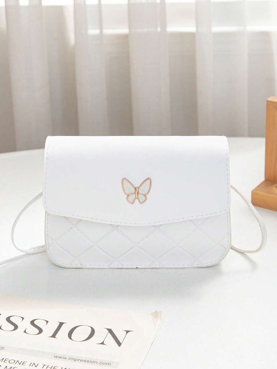白色蝴蝶装饰菱形包，迷你斜挎包，女生通勤休闲单肩包，轻便百搭斜挎包，菱形图案单肩包 - 白色 - 查看 1