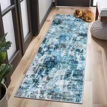 Techigher Abstract Runner Rug, Modern Abstract Floor Carpet, Washable Non Slip Low Pile Kitchen Printed Runner For Hall Kitchen Bedroom - Blue - View 15