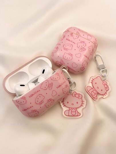 1pc Smooth Full-Screen Hello Kitty Pattern Earphone Case, Cute & Fashionable With Pendant, Shockproof Protective Case Suitable For 1/2/3/4, Pro 1/2/3 (Earphones Not Included), Great Gift For Family, Friends, Siblings, Partner