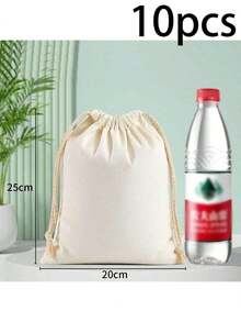 1/5/10个装纯色束口袋，DIY束口袋，帆布束口袋，粉末包装袋，礼品袋，万圣节糖果袋，帆布束口袋，网袋，可重复使用的蔬果袋，礼品袋，收纳袋 - 米色 - 查看 13